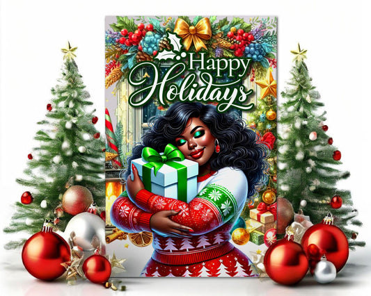 Black Woman Christmas Card: Melanin Holiday Greeting Card