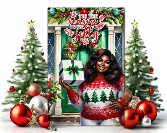 Black Woman Christmas Card: Melanin Holiday Greeting Card
