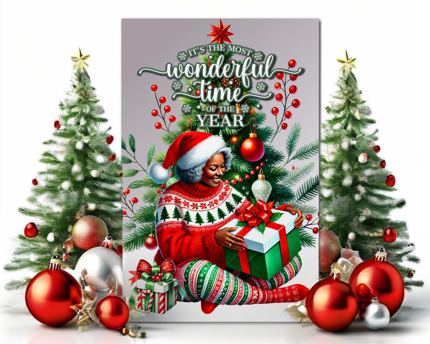 Black Woman Christmas Card: Melanin Holiday Greeting Card