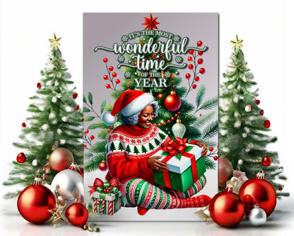 Black Woman Christmas Card: Melanin Holiday Greeting Card