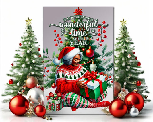 Black Woman Christmas Card: Melanin Holiday Greeting Card