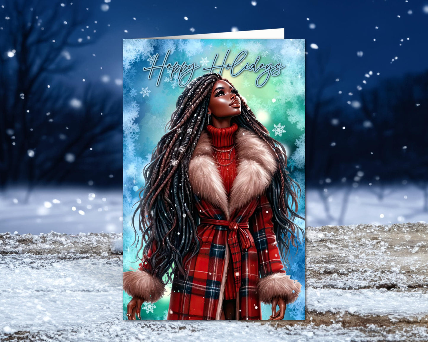 Black Woman Christmas Card: Melanin Holiday Greeting Card