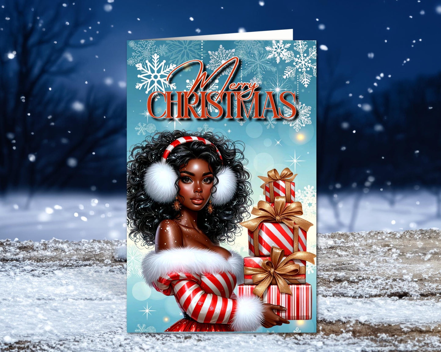Black Woman Christmas Card: Melanin Holiday Greeting Card