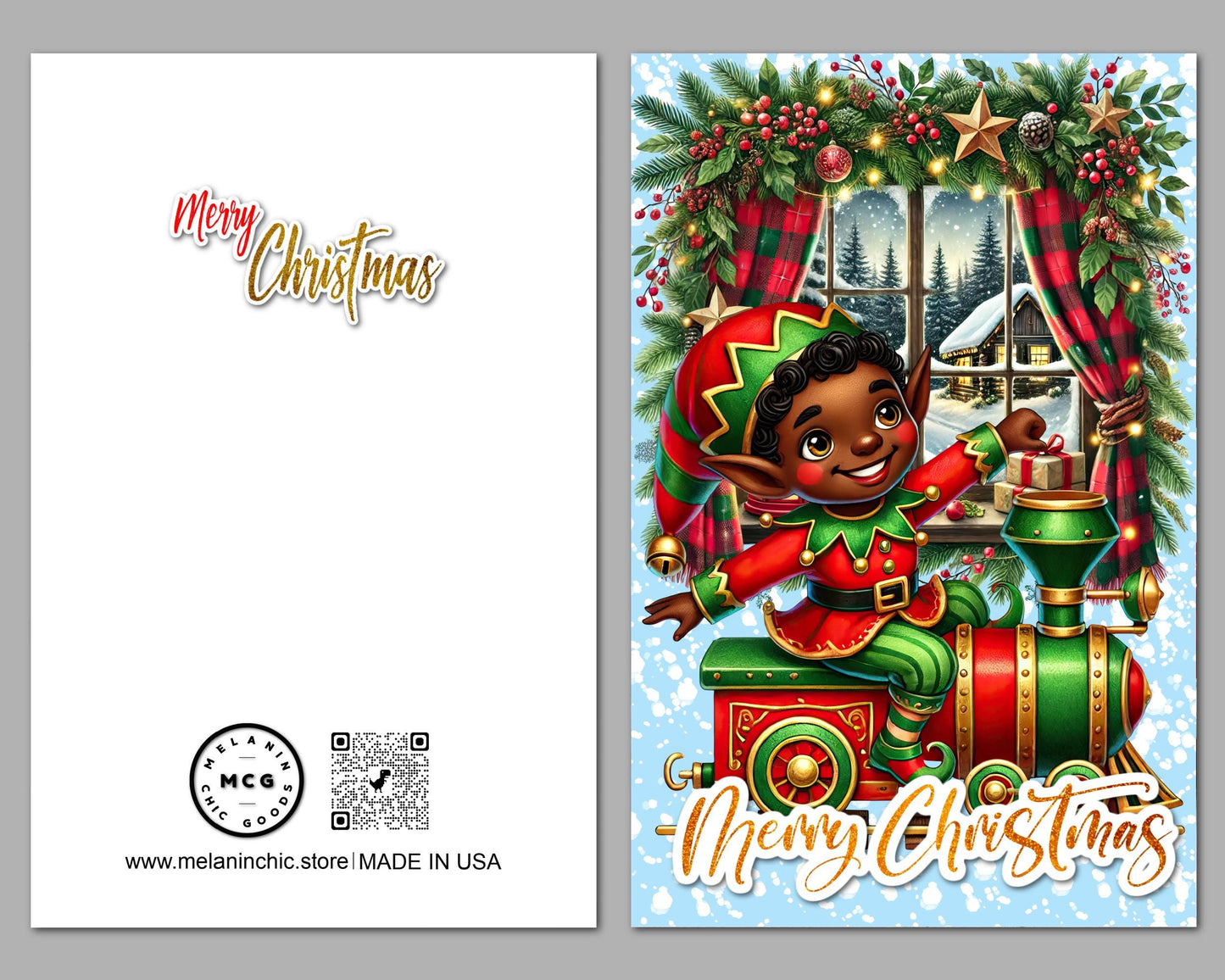 Little Elf Christmas Card: African American Holiday Greeting