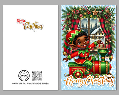 Little Elf Christmas Card: African American Holiday Greeting