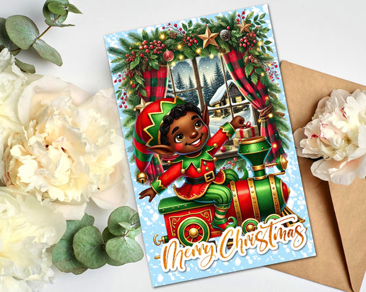 Little Elf Christmas Card: African American Holiday Greeting