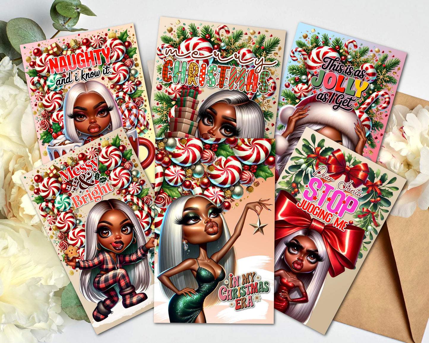 Funny Black Girl Christmas Cards: African American Holiday Greeting Cards (6 Count)