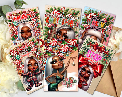 Funny Black Girl Christmas Cards: African American Holiday Greeting Cards (6 Count)