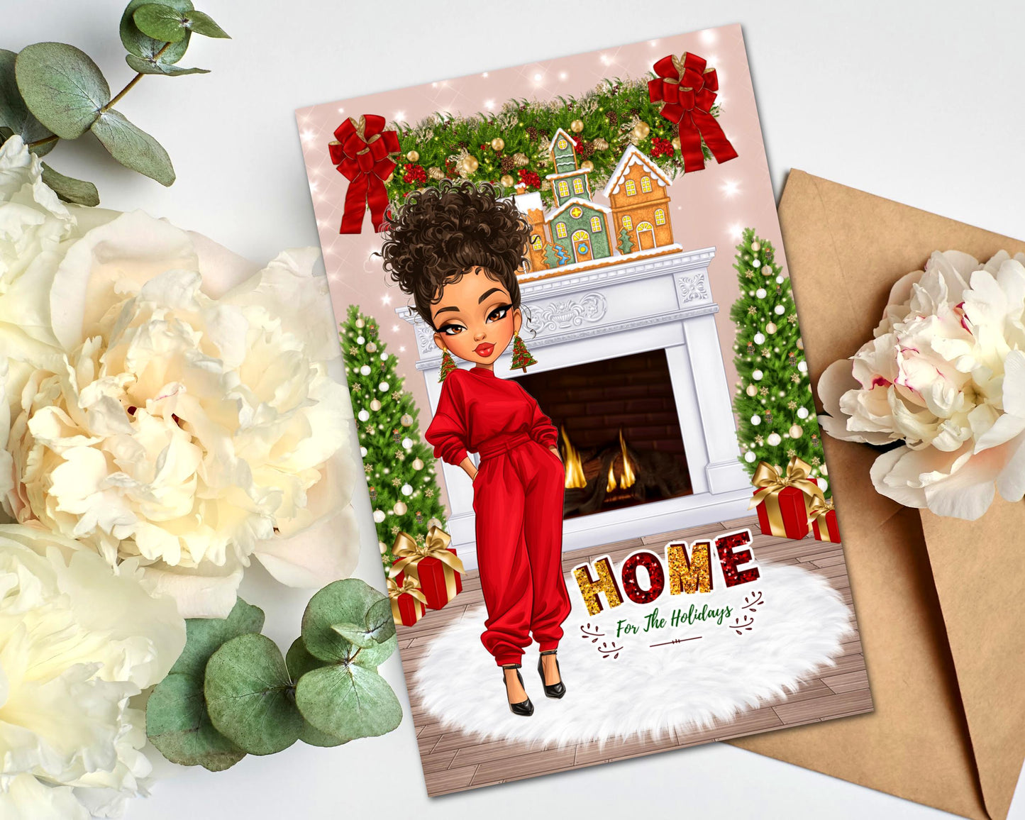 Black Woman Christmas Card: Melanin Holiday Greeting Card