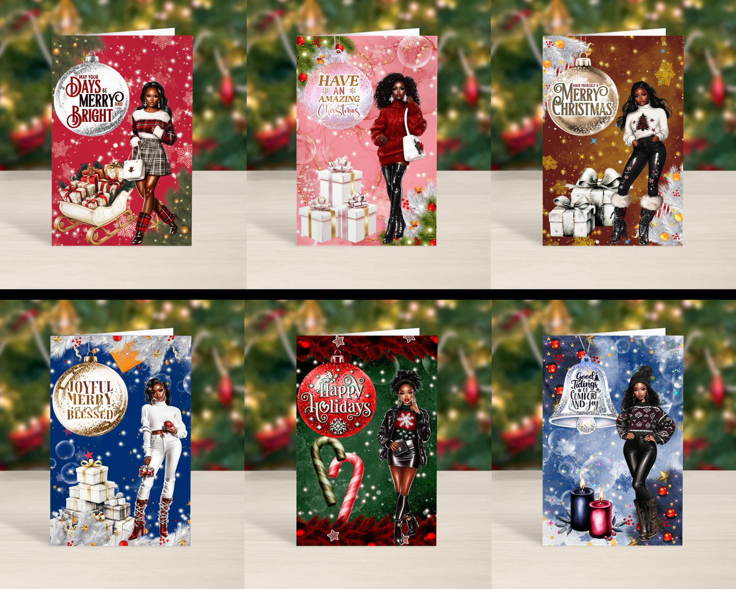 Black Christmas Cards: African American Holiday Greeting Cards (6 Count)