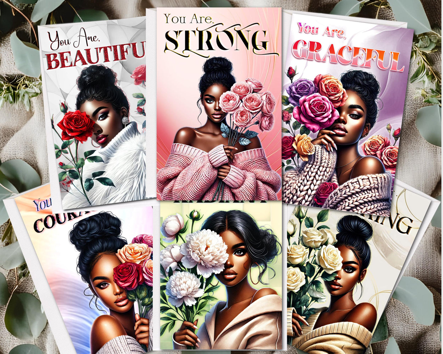 Black Women Inspirational Greeting Cards - Melanin Empowering Cards - 6 Count