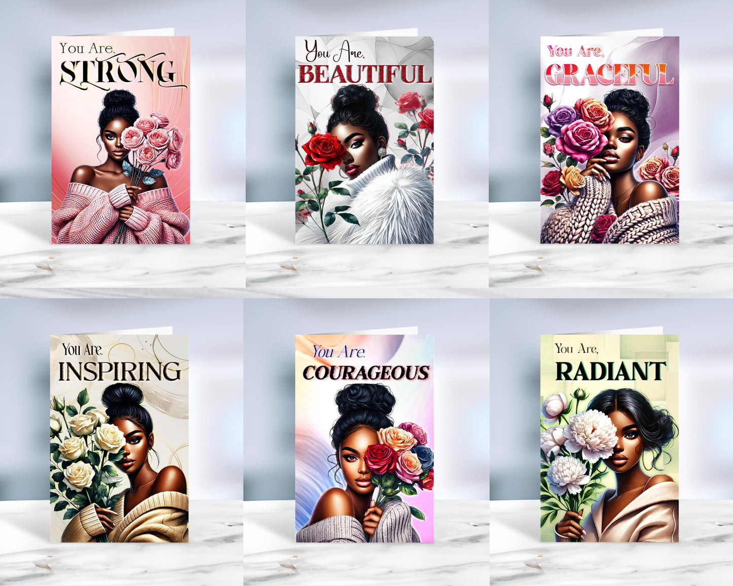 Black Women Inspirational Greeting Cards - Melanin Empowering Cards - 6 Count