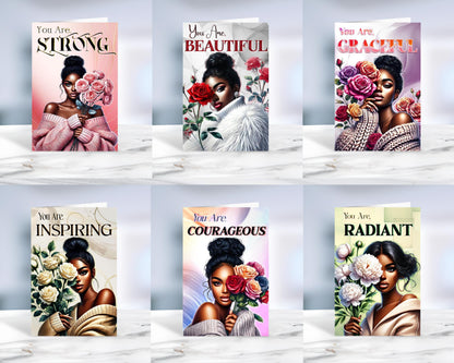 Black Women Inspirational Greeting Cards - Melanin Empowering Cards - 6 Count