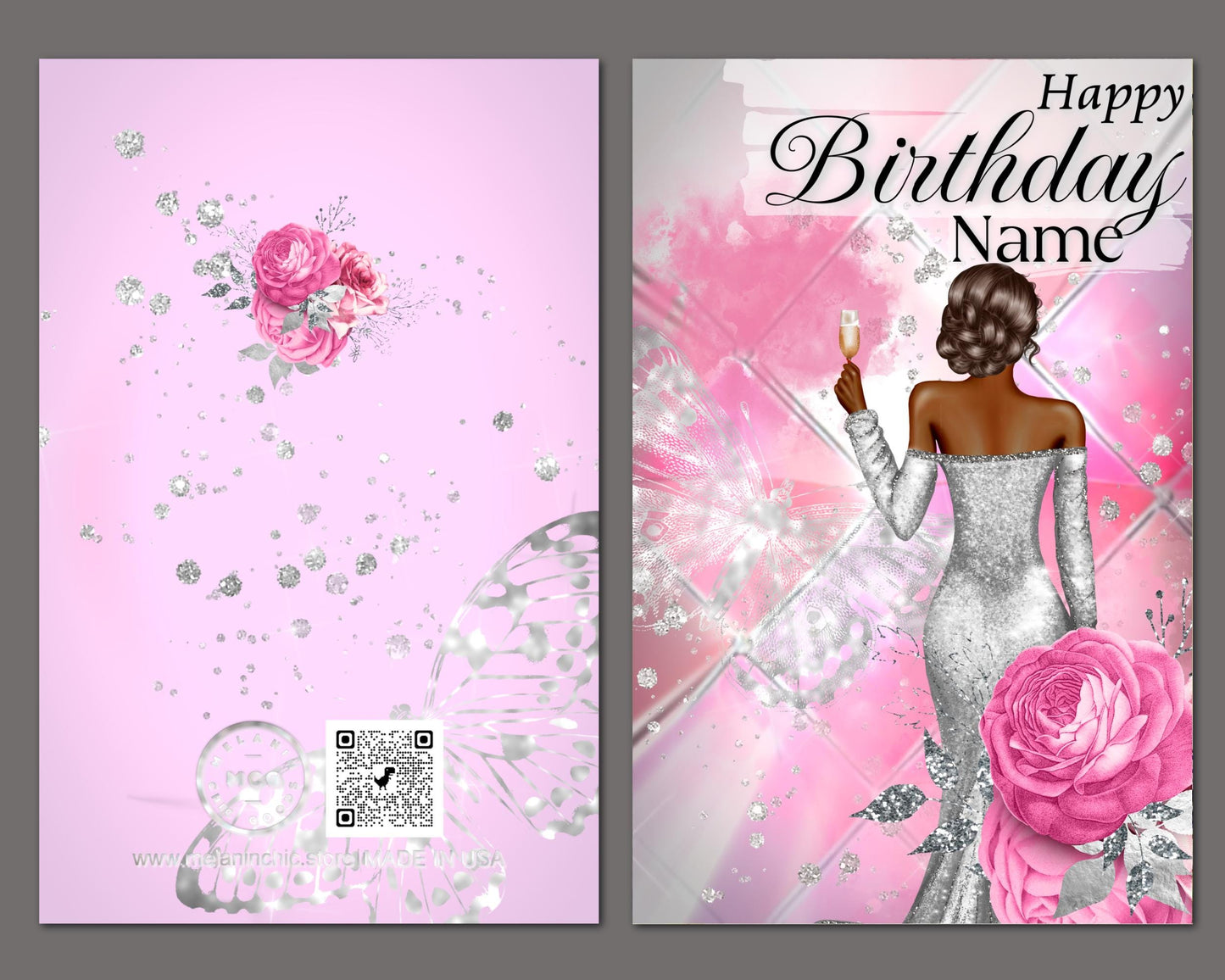 Personalized Black Birthday Card: African American Woman, Customize Name