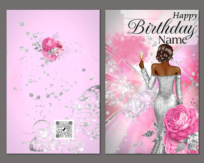 Personalized Black Birthday Card: African American Woman, Customize Name