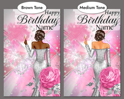 Personalized Black Birthday Card: African American Woman, Customize Name