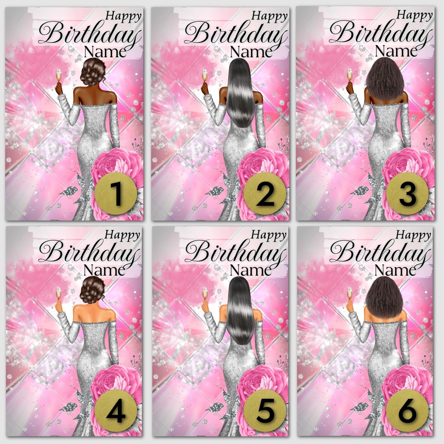 Personalized Black Birthday Card: African American Woman, Customize Name