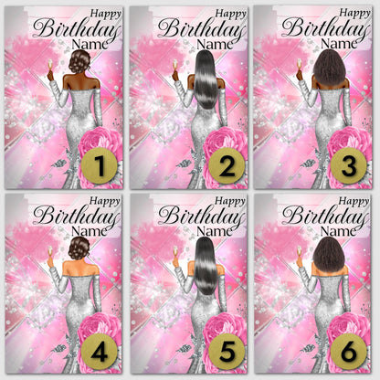 Personalized Black Birthday Card: African American Woman, Customize Name