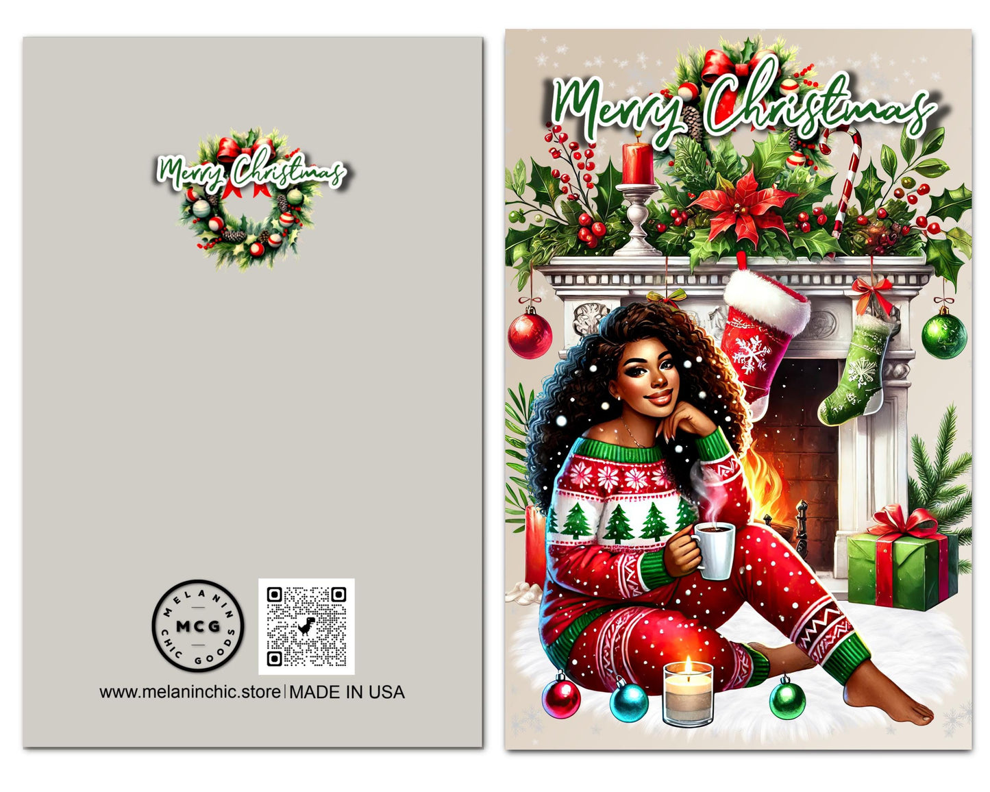 Black Woman Christmas Card: Melanin Holiday Greeting Card