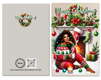 Black Woman Christmas Card: Melanin Holiday Greeting Card