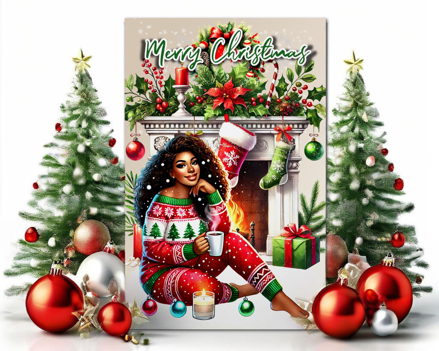 Black Woman Christmas Card: Melanin Holiday Greeting Card