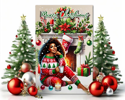 Black Woman Christmas Card: Melanin Holiday Greeting Card
