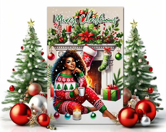 Black Woman Christmas Card: Melanin Holiday Greeting Card