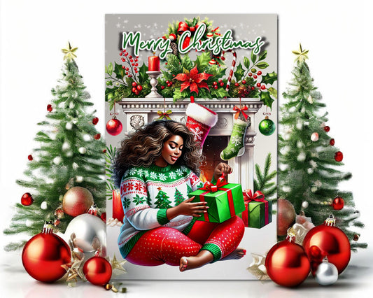 Black Woman Christmas Card: Melanin Holiday Greeting Card