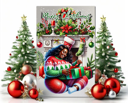 Black Woman Christmas Card: Melanin Holiday Greeting Card