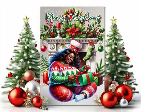 Black Woman Christmas Card: Melanin Holiday Greeting Card