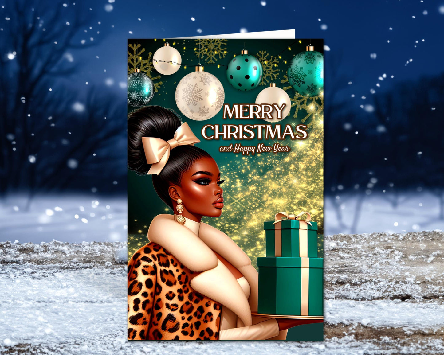 Black Woman Christmas Card: Melanin Holiday Greeting Card
