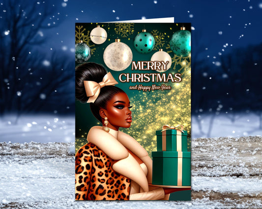 Black Woman Christmas Card: Melanin Holiday Greeting Card