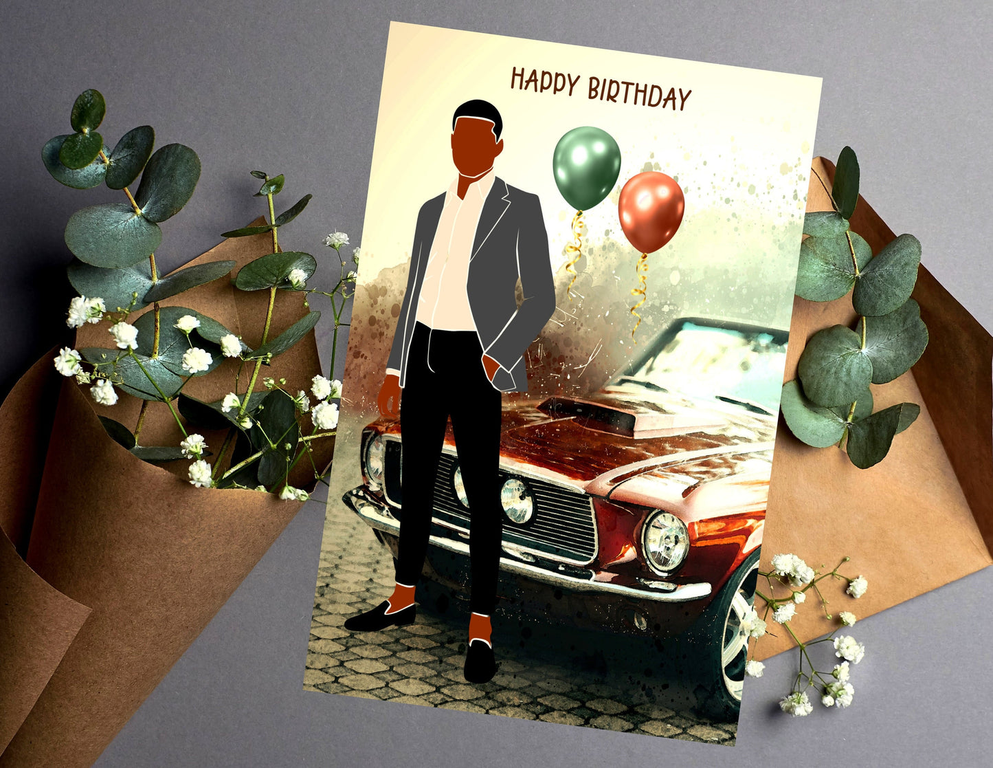 Happy Birthday Card for Men, Black Greeting Cards