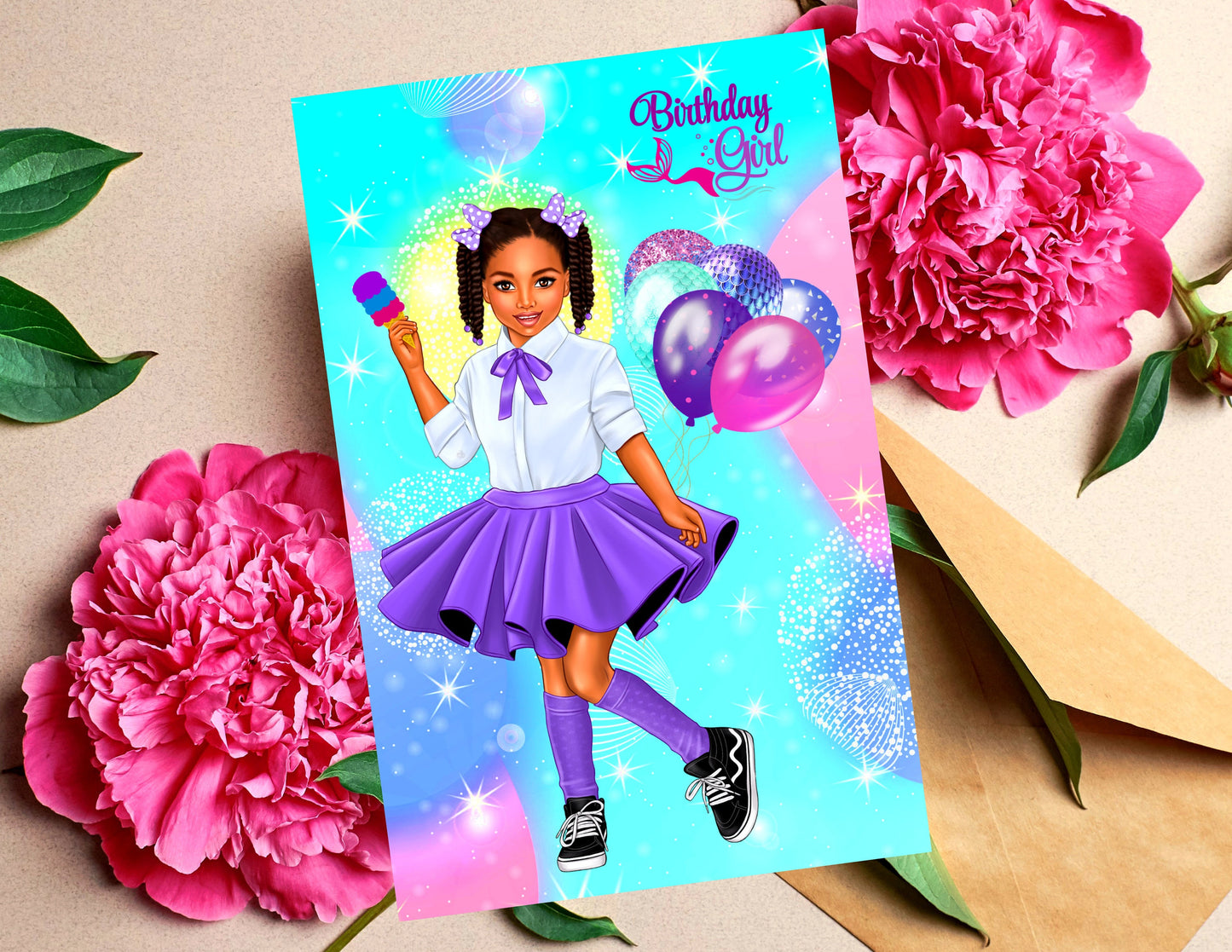 Birthday Girl, Black Greeting Cards