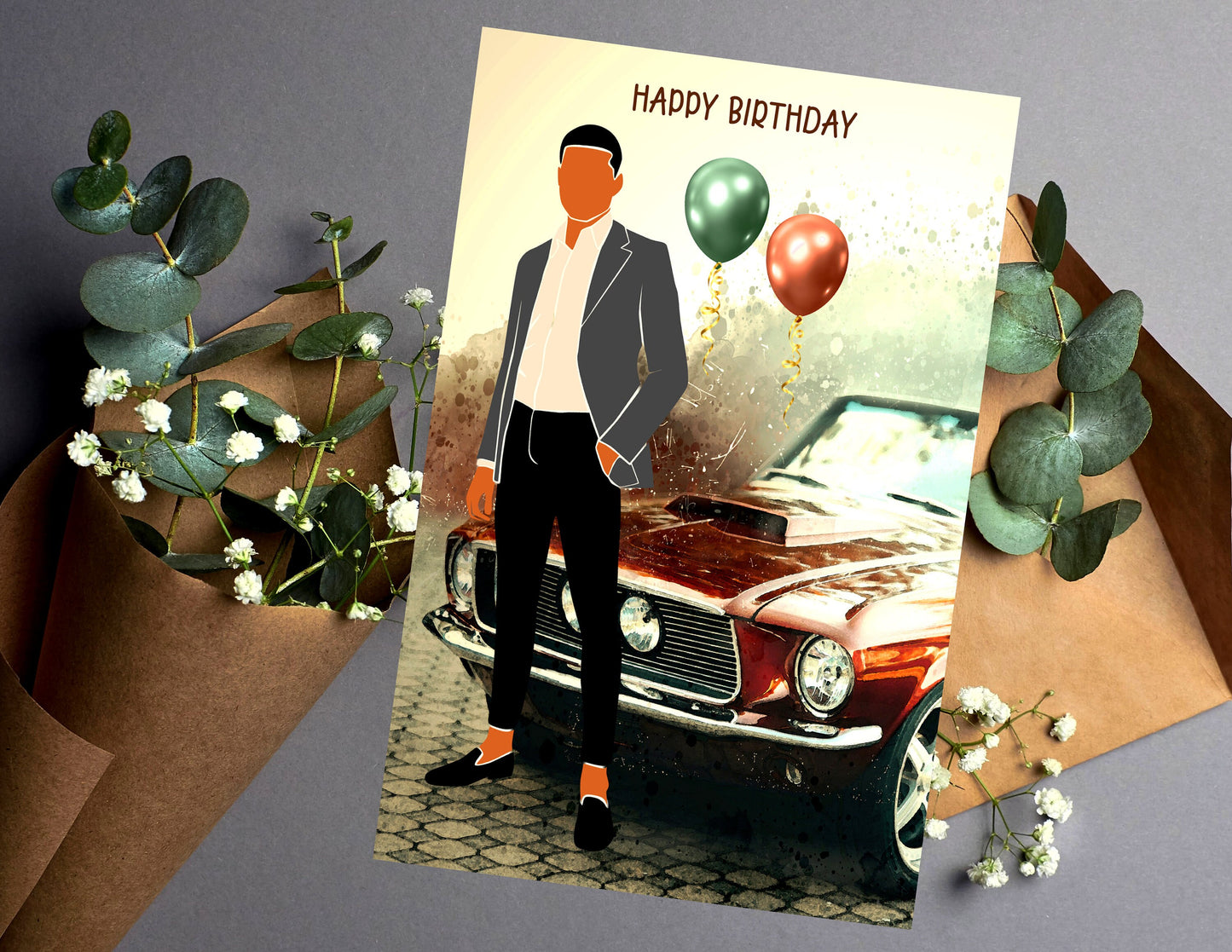 Happy Birthday Card for Men, Black Greeting Cards