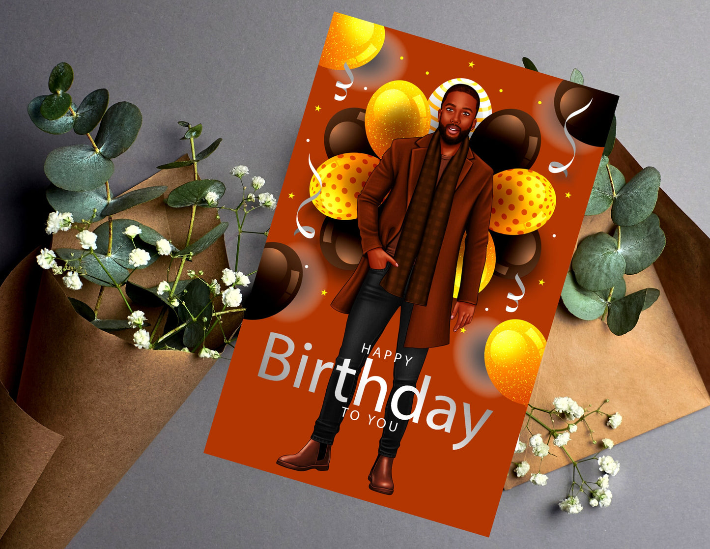 Happy Birthday Card for Men, Black Greeting Cards