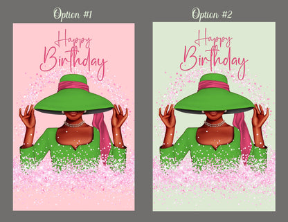 Pink and Green Sorority, 1908, Happy Birthday, Black Greeting Cards