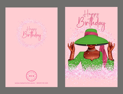 Pink and Green Sorority, 1908, Happy Birthday, Black Greeting Cards