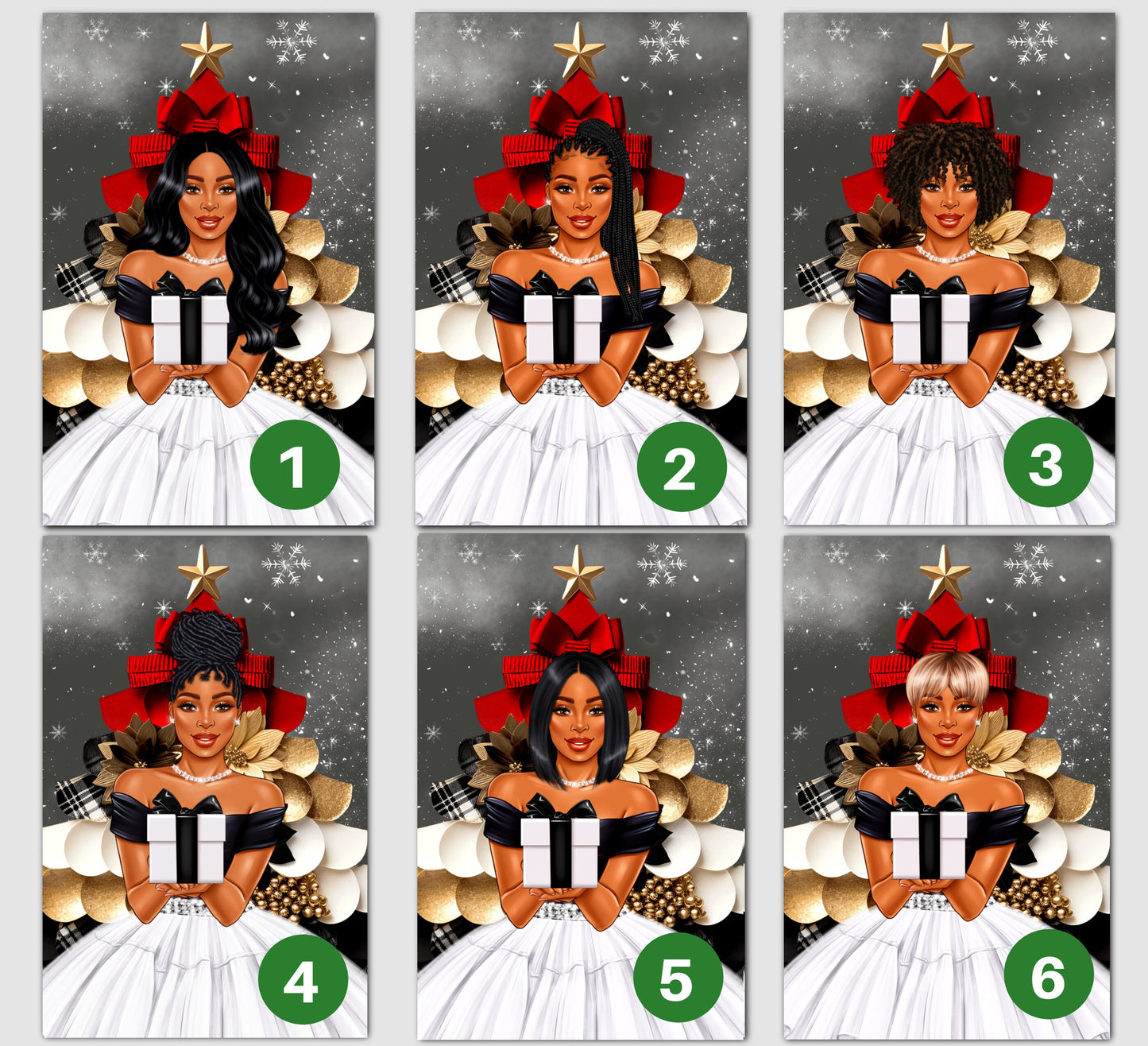 6 Count - Black Christmas Cards